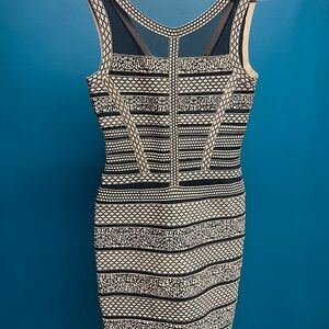 Elegant Black and Cream Patterned Dress